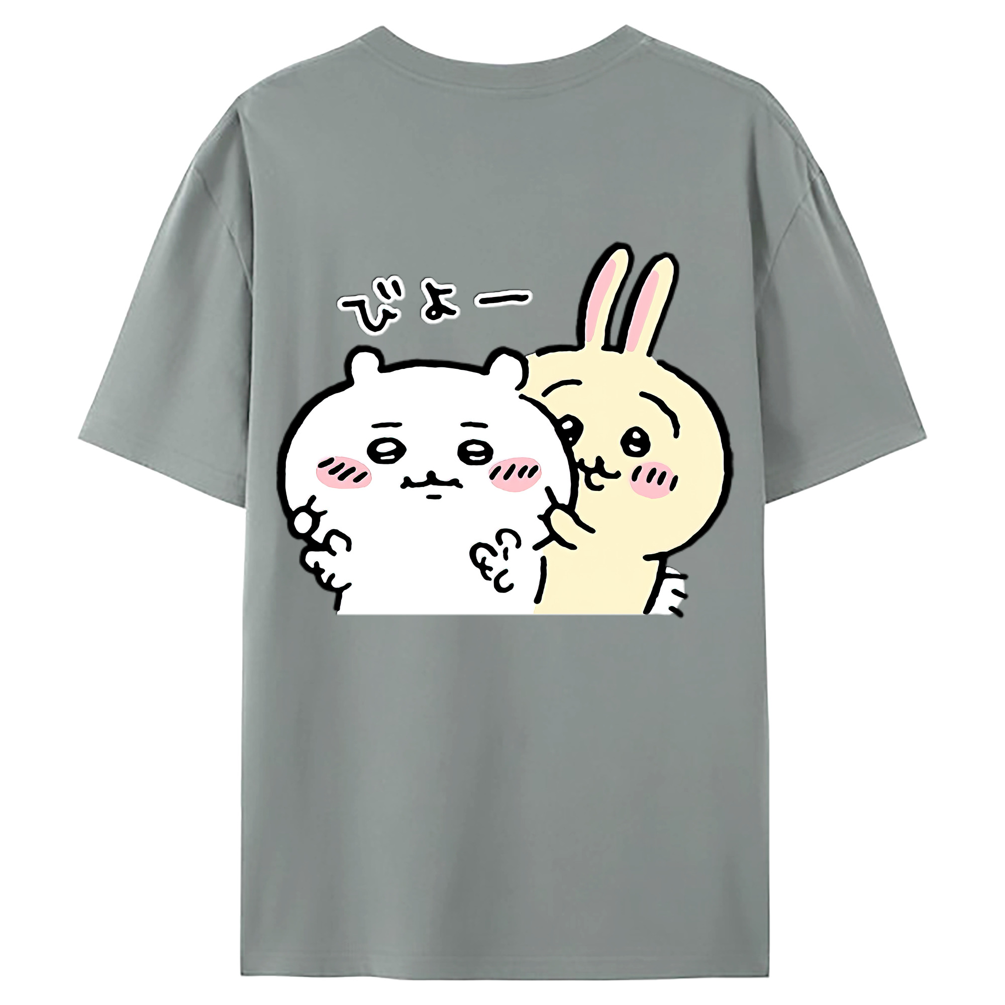 （画像用） ちいかわ うさぎ Chii-kawa usagi 綿100％ メンズ半袖Tシャツ（バックプリント） 通気性
